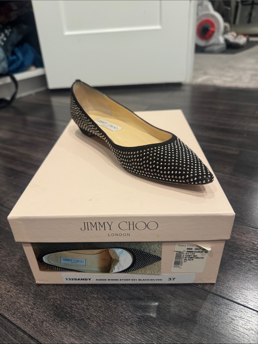 Jimmy Choo Black suede Studded Pointed-Toe Flat